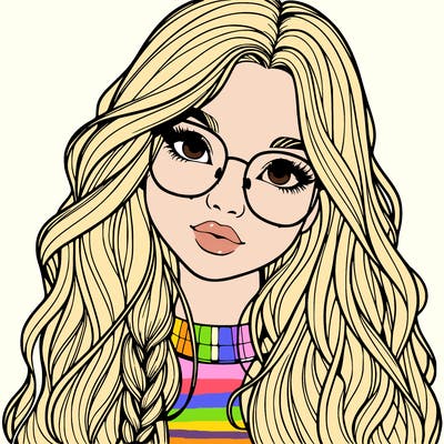 girl with long hair and freckles and glasses realistic