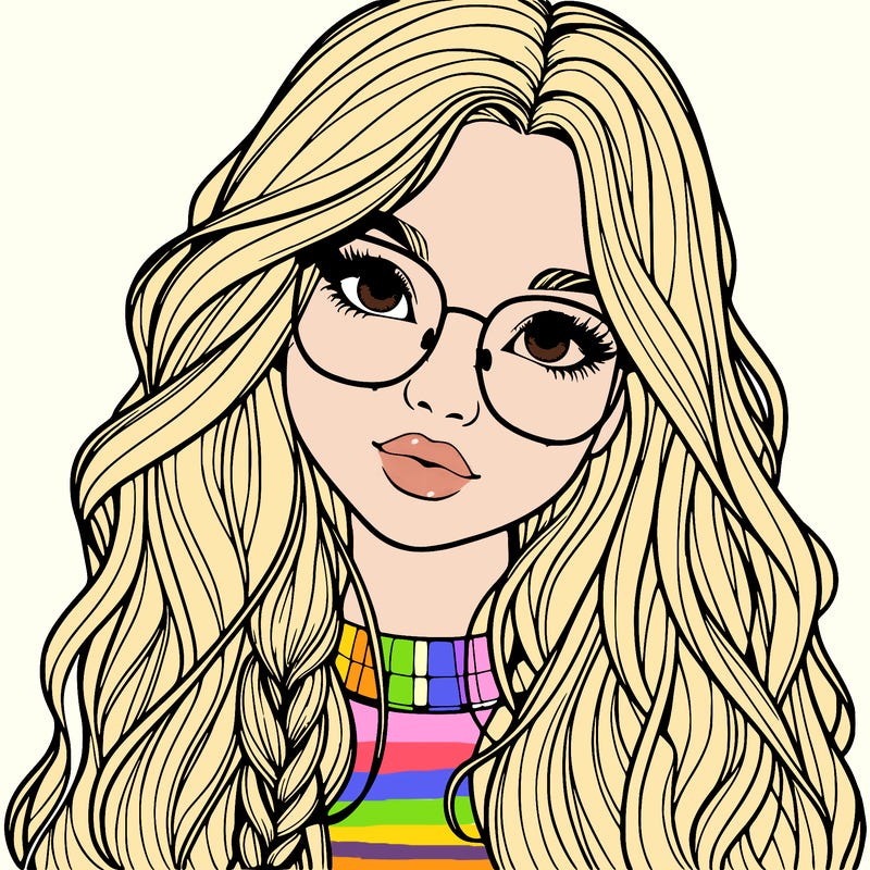 girl with long hair and freckles and glasses realistic