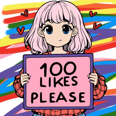a girl holding a sign saying 100 likes please
