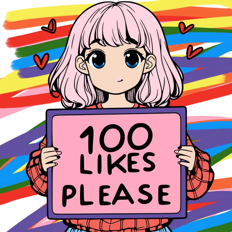 a girl holding a sign saying 100 likes please