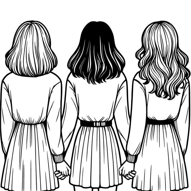 three realistic girls holding hands with there backs to me