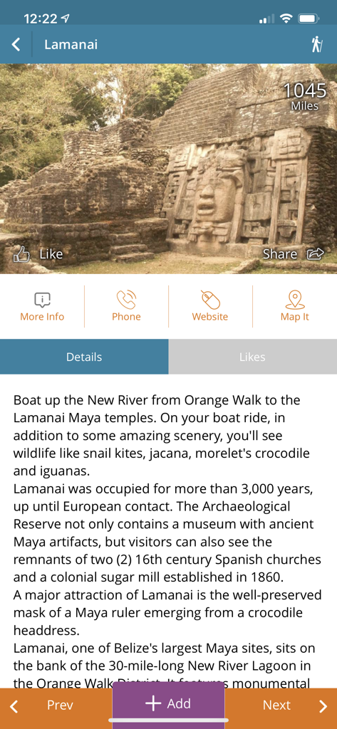 Travel Belize - 라마나이 마야 사원 고고학 유적지에 대한 정보와 사진을 표시하는 벨리즈 여행 앱