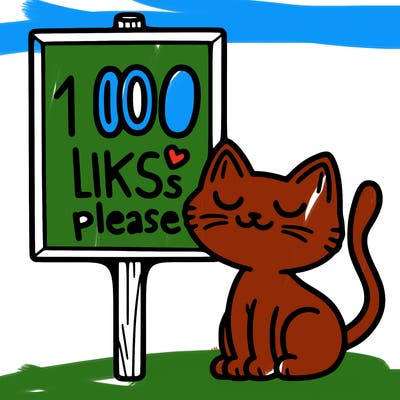 a cat next to a sign that says 100 likes please