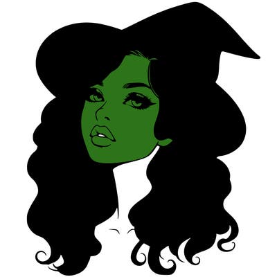 realistic witch girl with wavy hair and lips