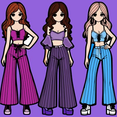 girls with flare pants and crop tops realistic