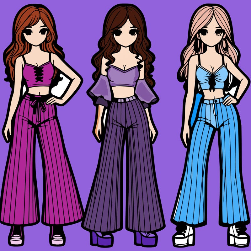 girls with flare pants and crop tops realistic