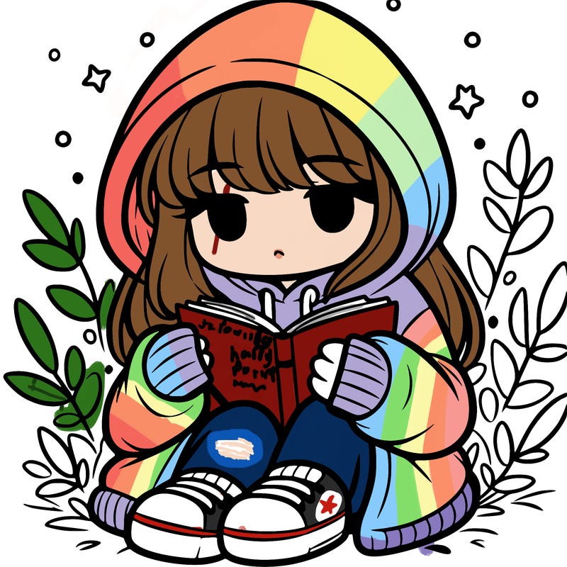 girl in oversized hoodie reading a book
