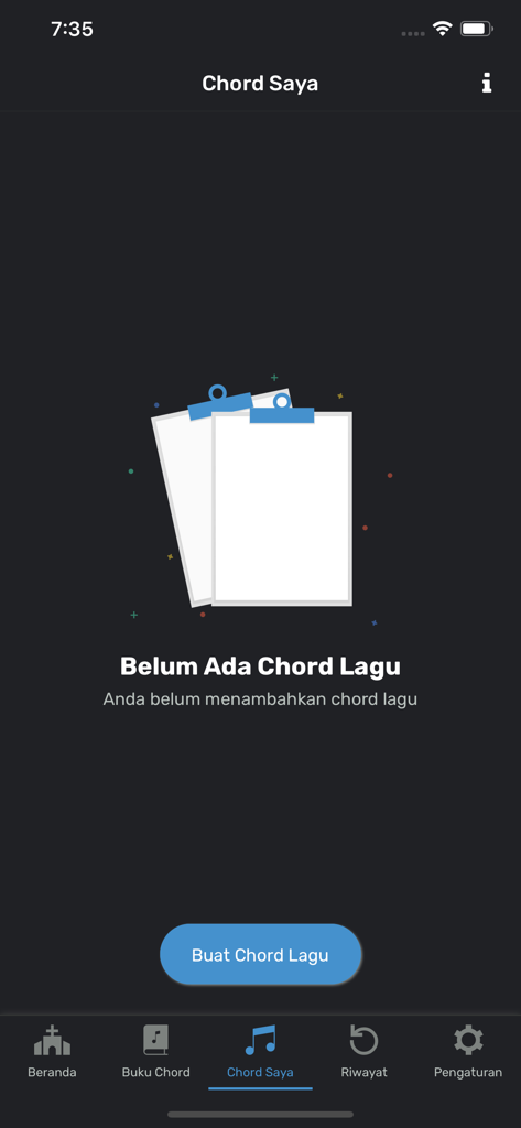 JRChord - Empty state of the personal chord library in the JRChord worship app