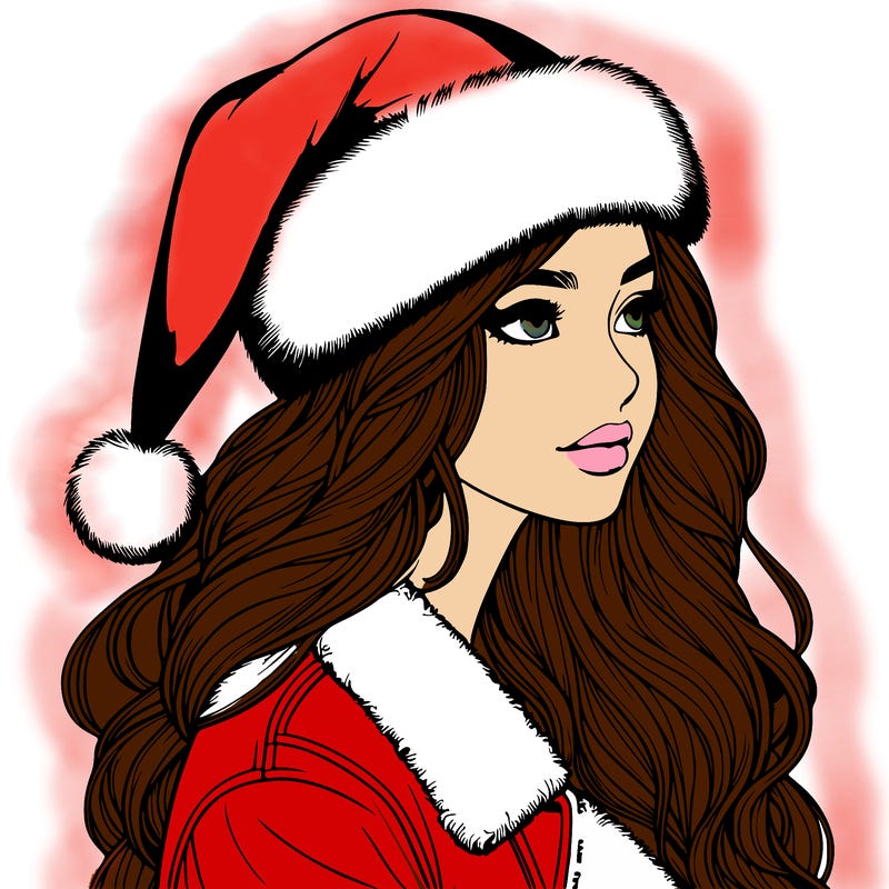 realistic girl in santa hat