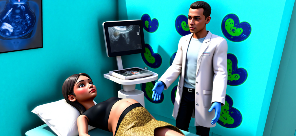Pregnant Mom Pregnancy Game - Simulação 3D de uma mulher grávida durante um check-up médico em um jogo de celular