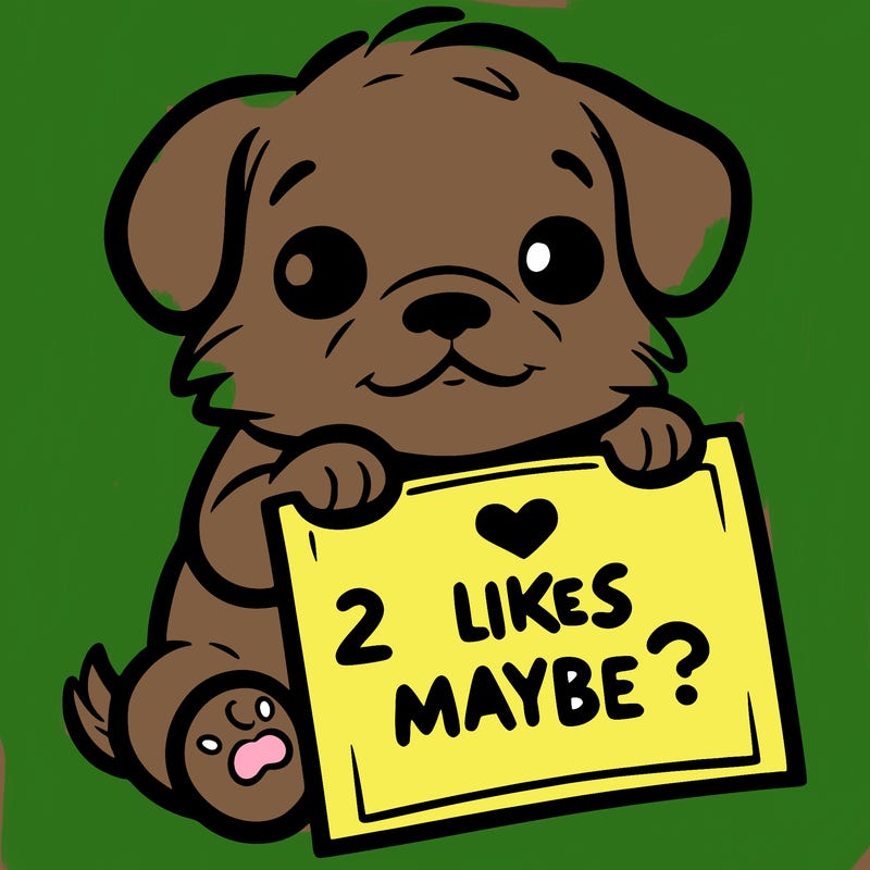a puppy holding a sign that says 2 likes maybe?
