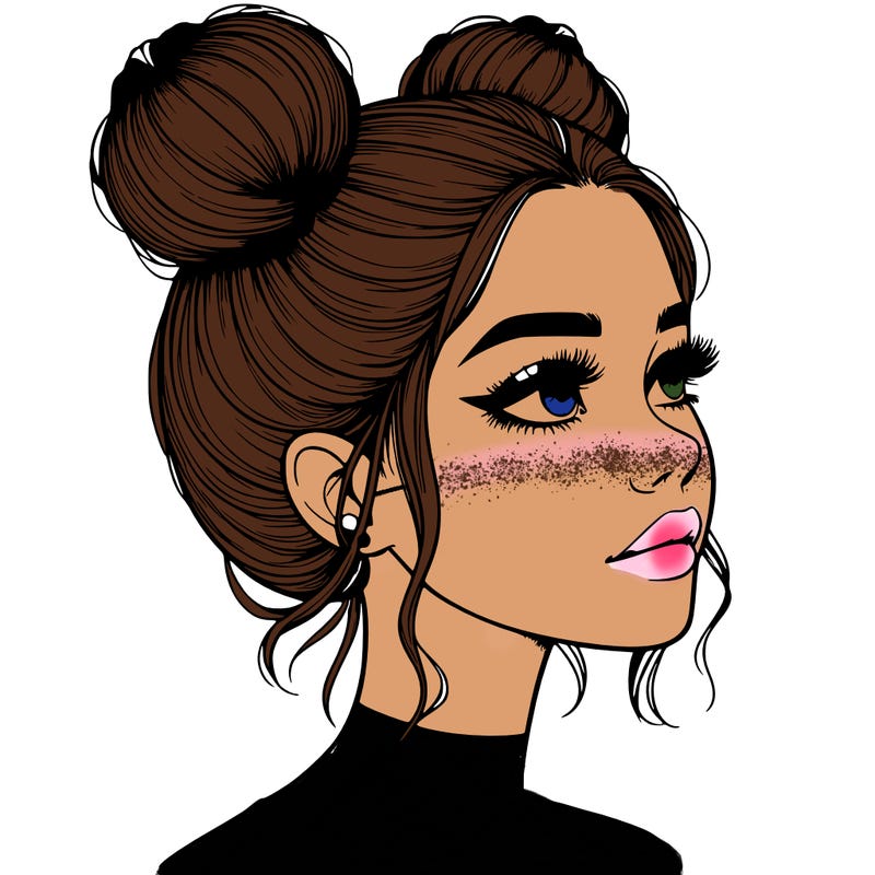 realistic girl with buns on the top of her head