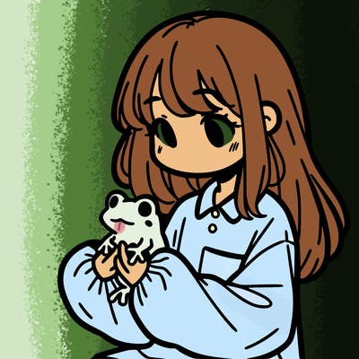girl with long hair and a oversized shirt. and she is holding a frog