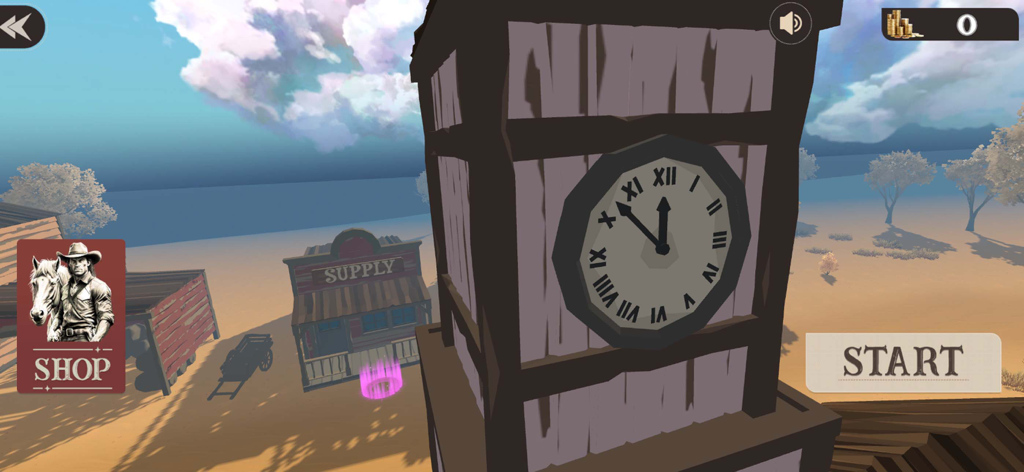 Outlaw Cowboy Wildland Life 3D - 時計台と雑貨店がある3D西部劇の町