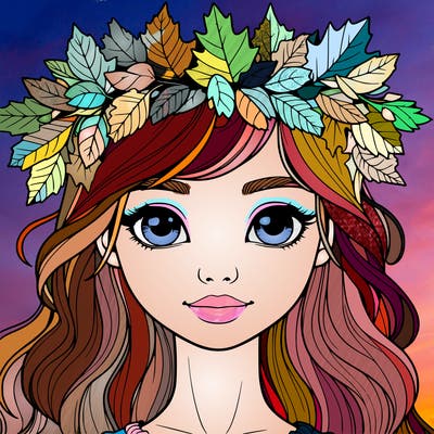 realistic girl with fall leaf crown