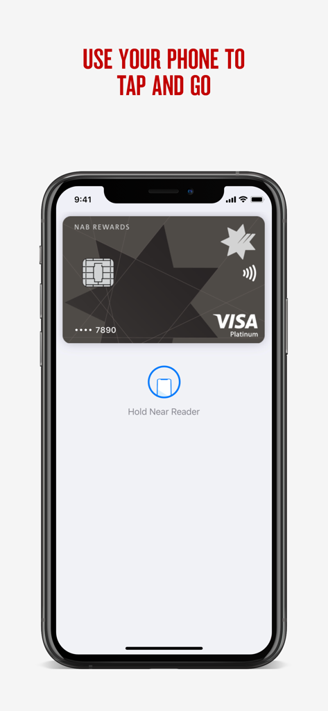NAB Mobile Banking app interface for contactless tap and go payments with a Visa card