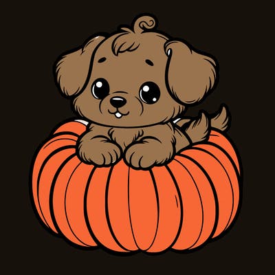 cute little puppy in a pumpkin