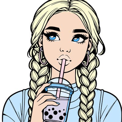 realistic girl with braided hair drinking boba
