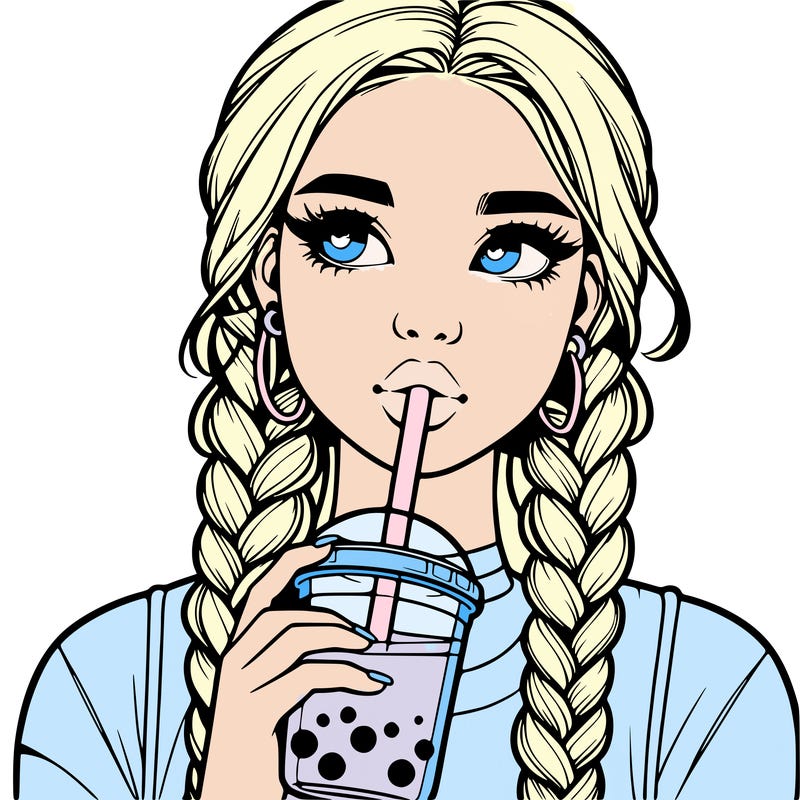 realistic girl with braided hair drinking boba