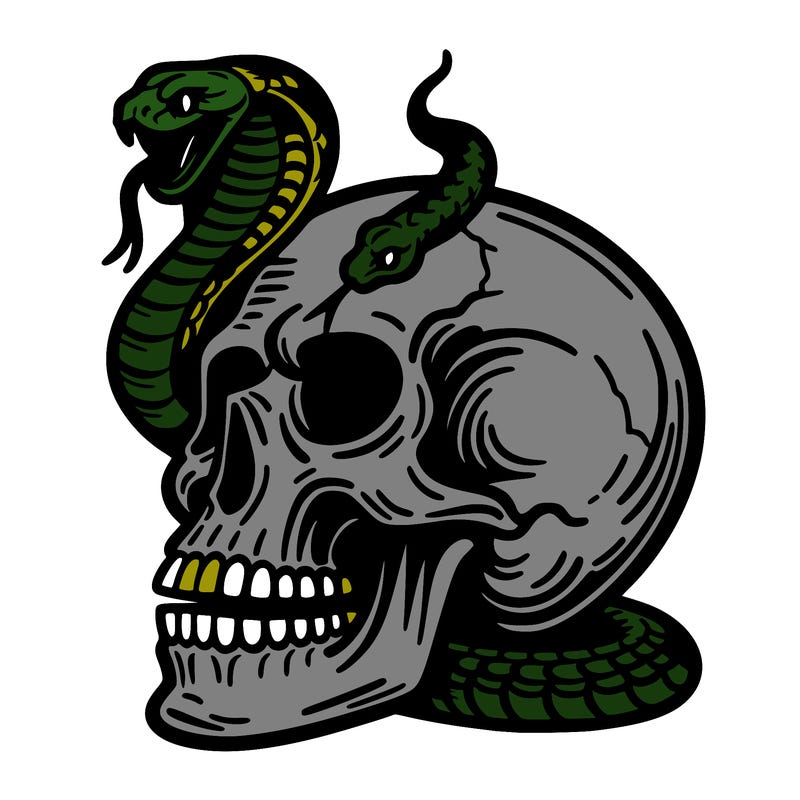 skull with cobra coming out of it