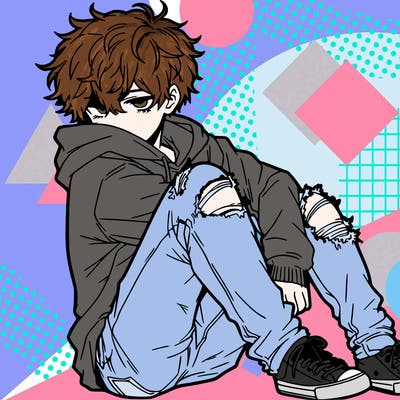 a male hoddie ripped jeans messy hair anime