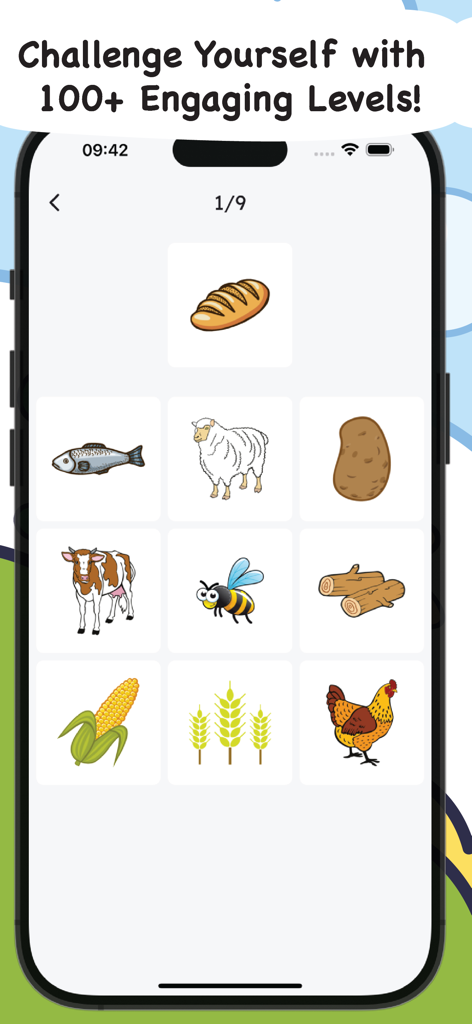Brain Boost: Mental Up for Kid - Educational logic game interface for kids featuring animal and food icons