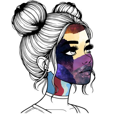 realistic girl with buns on the top of her head