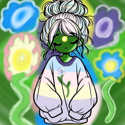 girl with baggy sweatshirt and messy bun