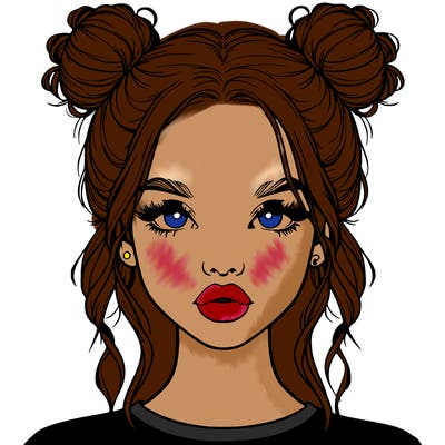 realistic girl with two buns in hair and lips
