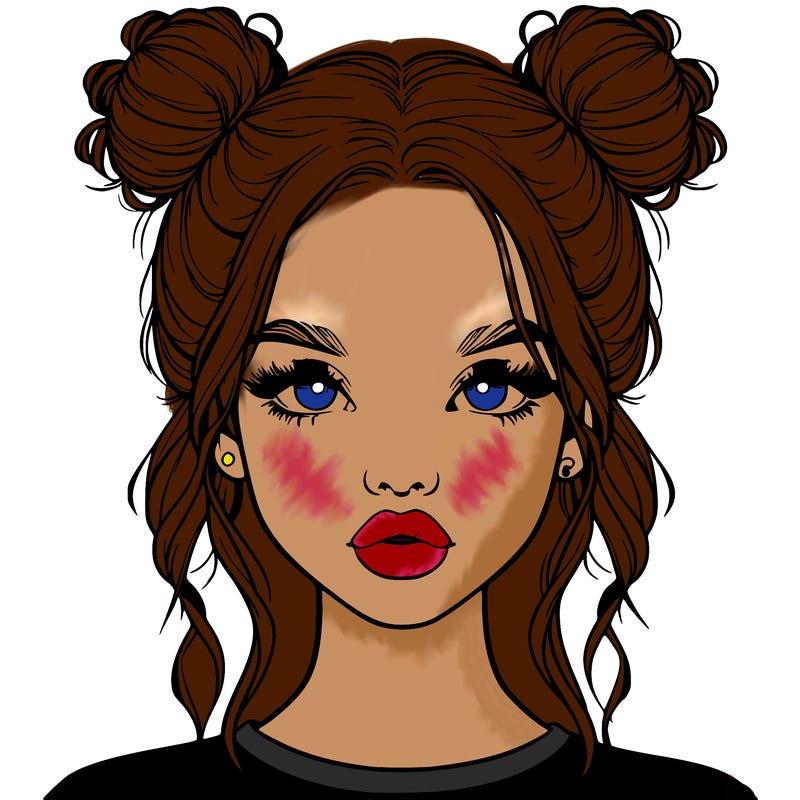 realistic girl with two buns in hair and lips