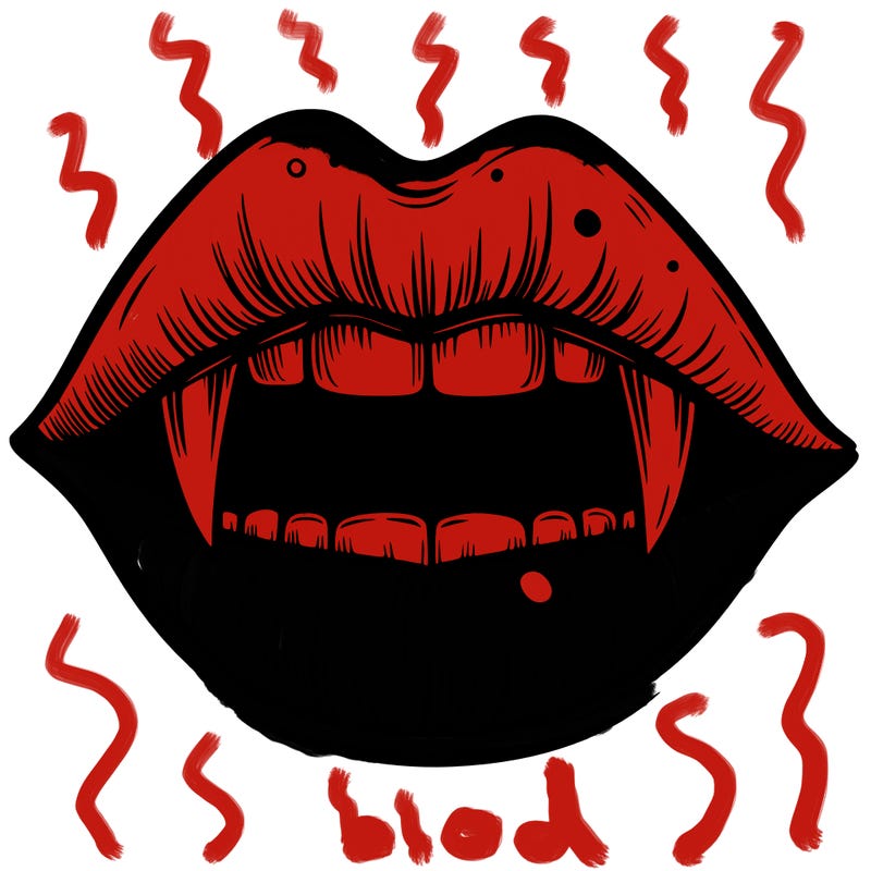 lips with vampire teeth