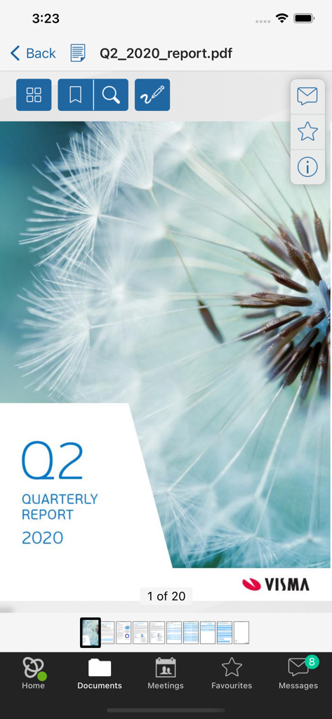 Interface do aplicativo Admincontrol exibindo um documento seguro de relatório trimestral corporativo