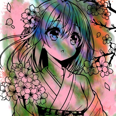 anime girl with cherry blossoms