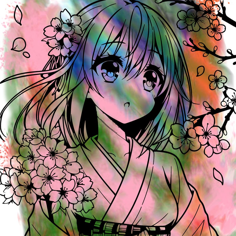 anime girl with cherry blossoms