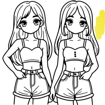 two sisters with crop tops and jean shorts and straight hair
