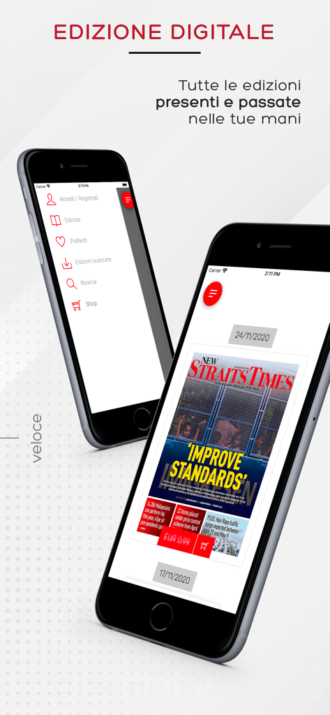New Straits Times ePaper - Two smartphones displaying the New Straits Times ePaper digital edition interface and menu