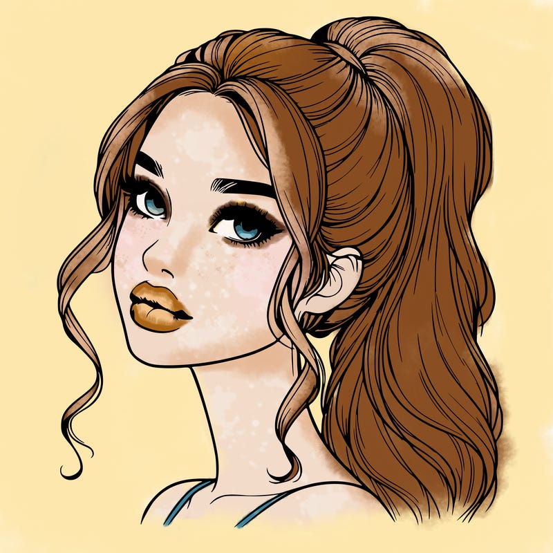 realistic girl with a ponytail on her hair and lips