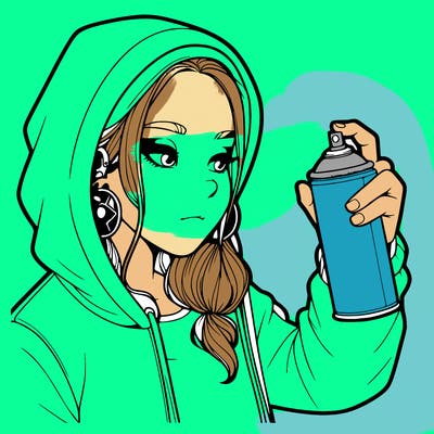 a realistic girl, spray painting
