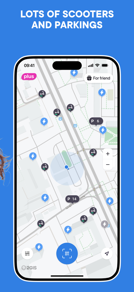 JET – scooter sharing - Visualização do mapa no aplicativo de compartilhamento de patinetes JET mostrando patinetes disponíveis e locais de estacionamento