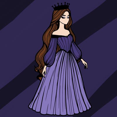 realistic woman with a crown of her head and a long dress