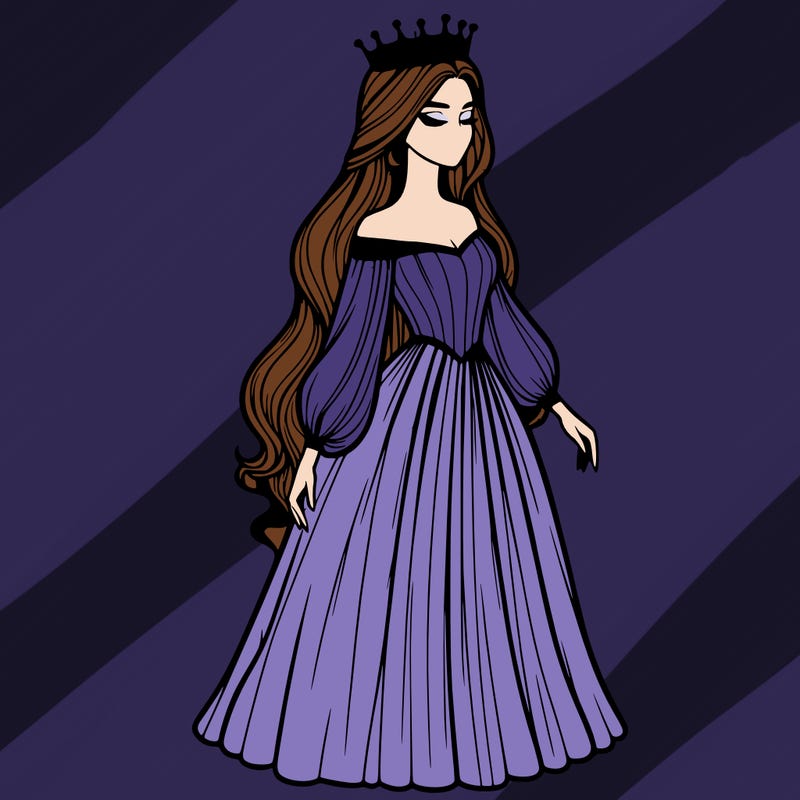 realistic woman with a crown of her head and a long dress