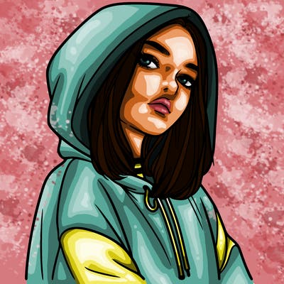a realistic girl in a hoodie