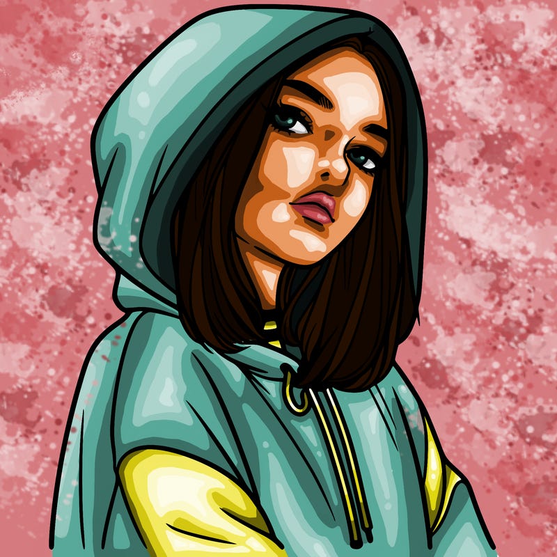a realistic girl in a hoodie