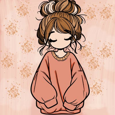 girl with baggy sweatshirt and messy bun