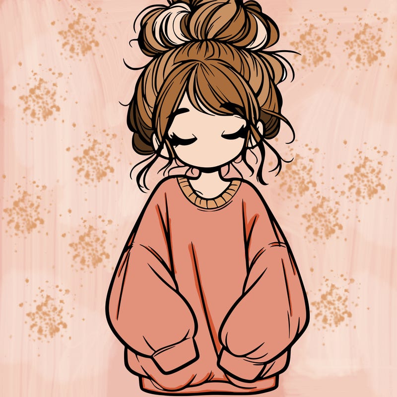 girl with baggy sweatshirt and messy bun