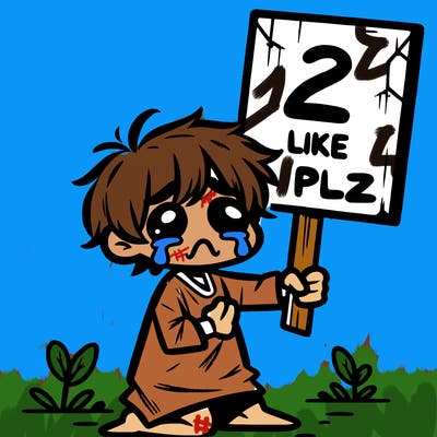 small poor toddler crying with sign that says 2 like plz