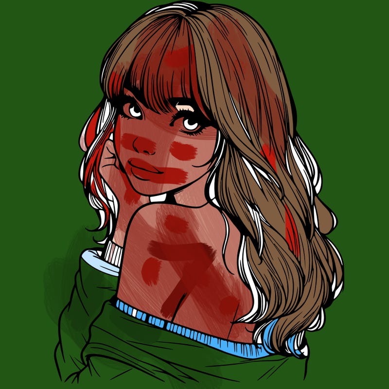 realistic girl with bangs looking over her shoulder