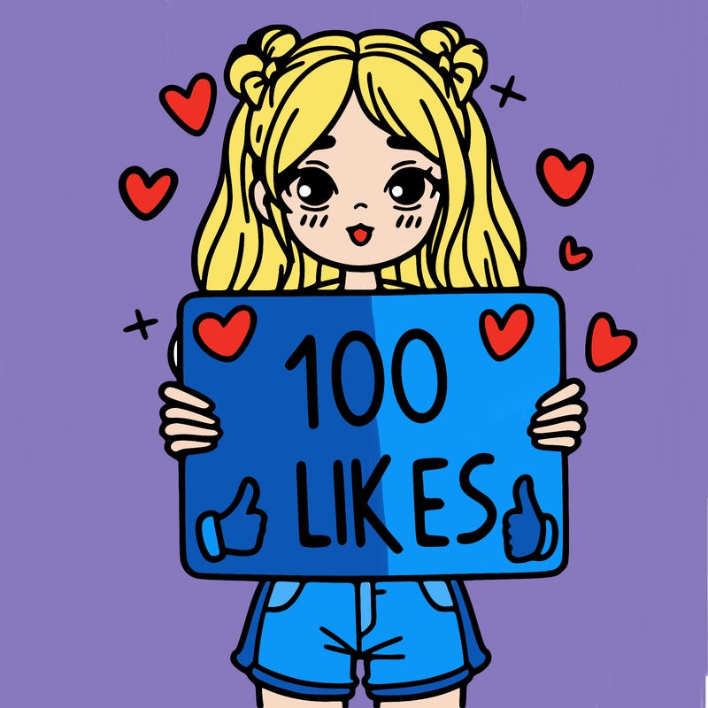 girl holding a sign saying 100 likes