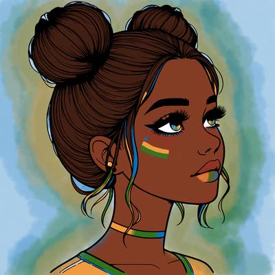 realistic girl with buns on the top of her head