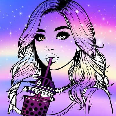 realistic girl drink a boba